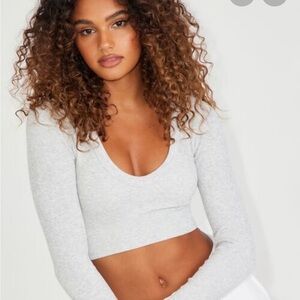 Garage Sonia Seamless Long Sleeve Plunge Gray